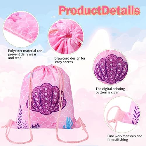 Clabby 16 Pcs Mermaid Drawstring Party Favor Bags