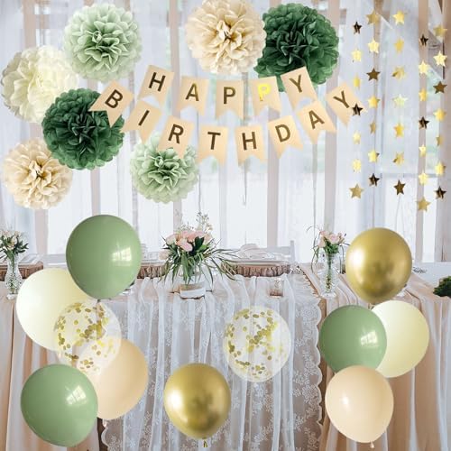 ANSOMO Birthday Banner Decorations Green Neutral