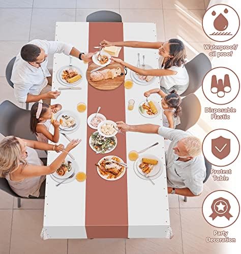 OHOME 4 Pack Disposable Plastic Table Cloths White Rose Gold 54x108