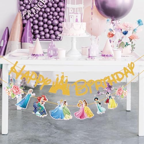 Gold Princess Birthday Banner for Girls Celebration