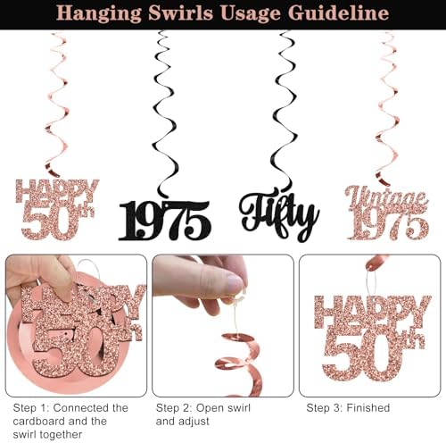 12PCS Rose Gold 50th Birthday Decorations