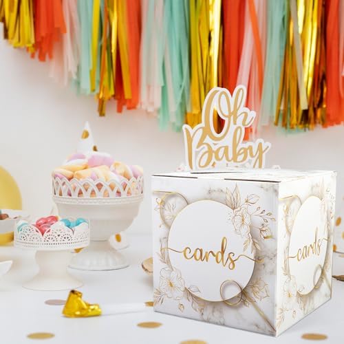 OurWarm White Card Box with Gold Flower Design
