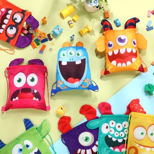 Hillban 16 Pcs Monster Drawstring Bags for Kids Party Favors
