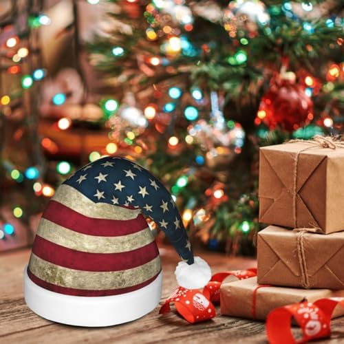 American Flag Print Christmas LED Santa Hat for Holiday Parties