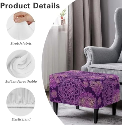 Purple Flower Rectangular Ottoman Slipcover Removable Washable