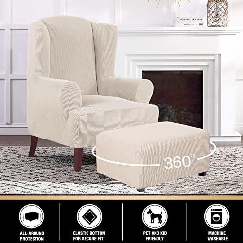 PrinceDeco Stretch Ottoman Cover Ivory Large Size