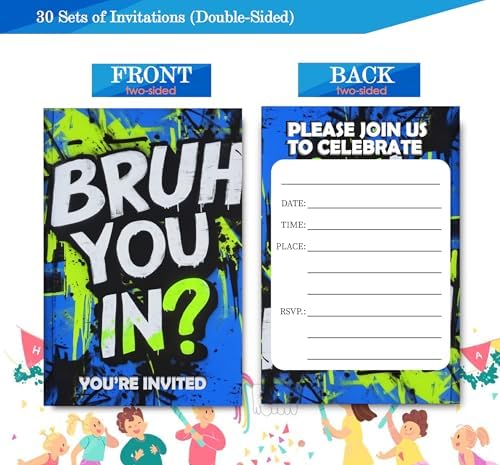 Brother You in Birthday Invitations for Boys 4x6 30 Sets with Envelopes