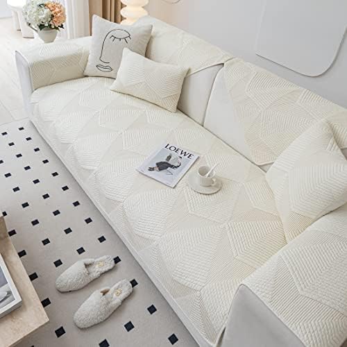 Vctops Farmhouse Solid Color Embroidery Sofa Cover