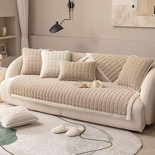 Vctops Velvet Plush Plaid Sofa Cover Non Slip Sectional Couch Protector