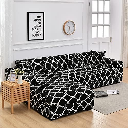 LiveGo L Shape Sofa Cover 2 Piece Stretchy Elastic 3 Seater Chaise Slipcover