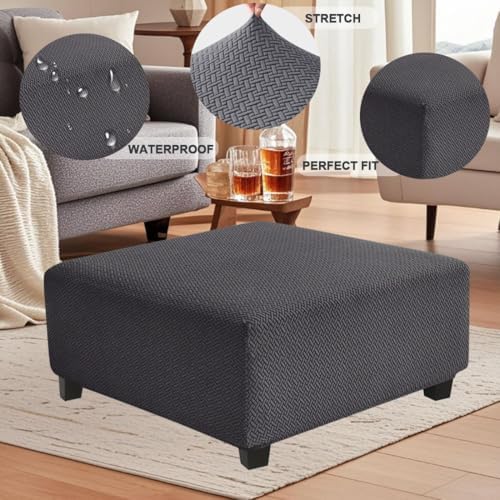 Levoberg Waterproof Square Ottoman Cover Dark Gray