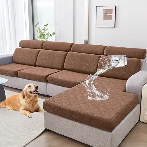Genina Waterproof Sofa Cushion Cover - Stretch Fit Brown