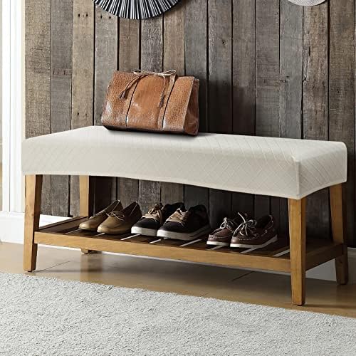 YISUN Jacquard Dining Bench Cover Stretch Washable Removable Seat Protector Beige