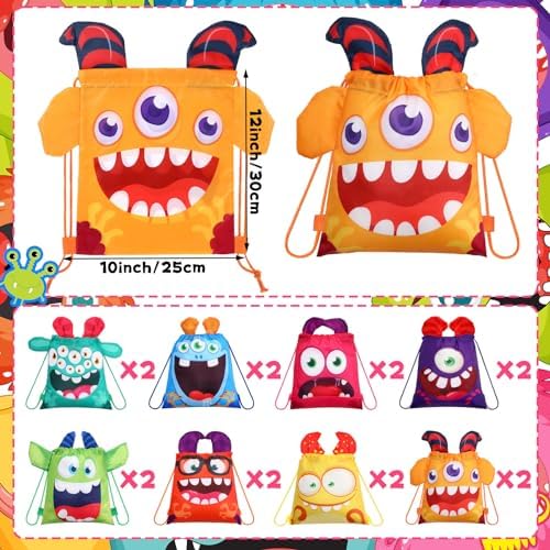 Hillban 16 Pcs Monster Drawstring Bags for Kids Party Favors