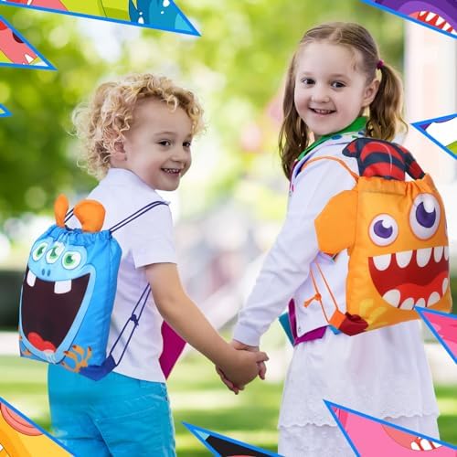 Hillban 16 Pcs Monster Drawstring Bags for Kids Party Favors