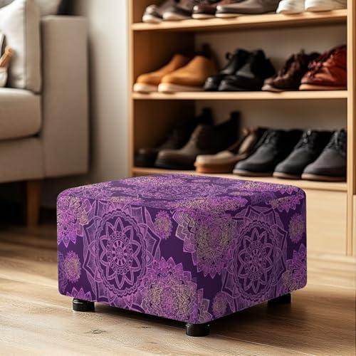 Purple Flower Rectangular Ottoman Slipcover Removable Washable