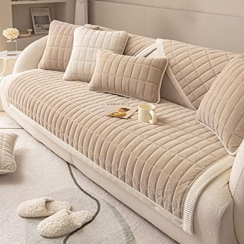 Vctops Velvet Plush Plaid Sofa Cover Non Slip Sectional Couch Protector