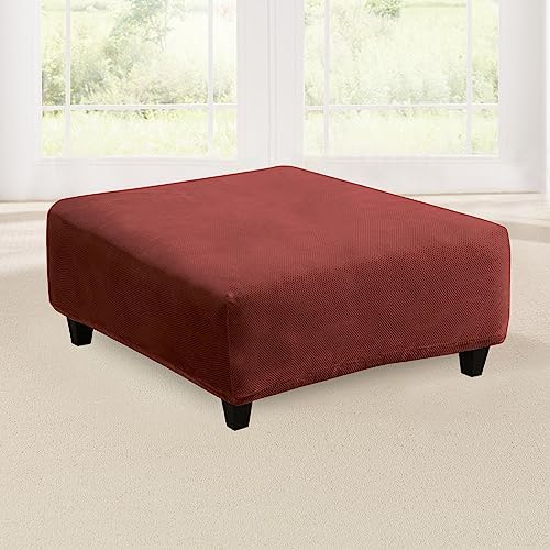 SureFit Stretch Pique Square Ottoman Slipcover - Garnet