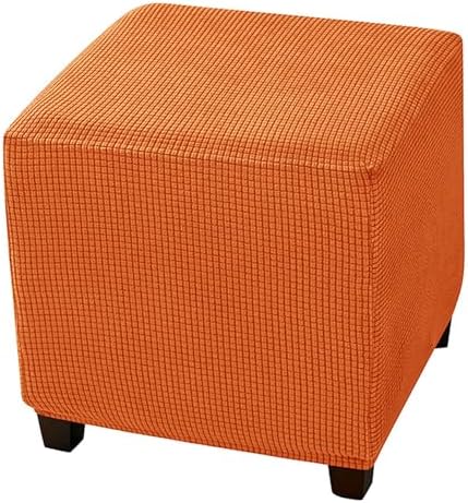 Square Ottoman Cover Stretch Slipcover with Elastic Bottom - Black