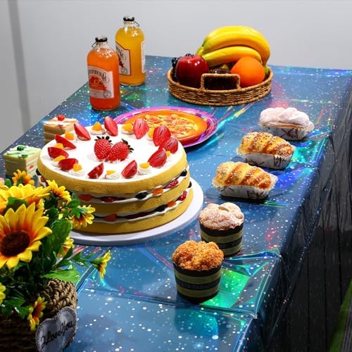 3Pcs Iridescent Blue Galaxy Tablecloths for Starry Night Parties