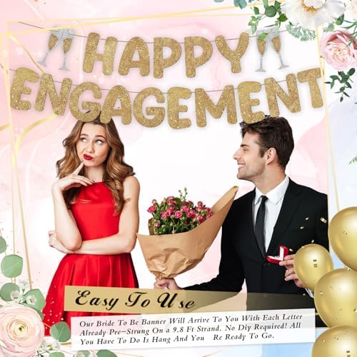 Breling Glitter Happy Engagement Banner 10 Feet Champagne Gold