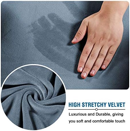 Velvet Square Ottoman Cover with Elastic Bottom - Large Stone Blue