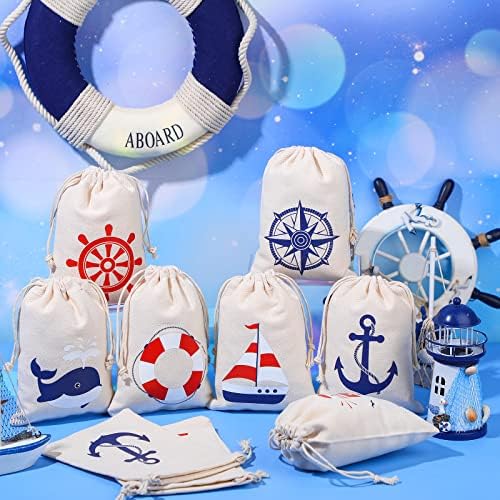 24 Pack Nautical Themed Drawstring Bags for Party Supplies