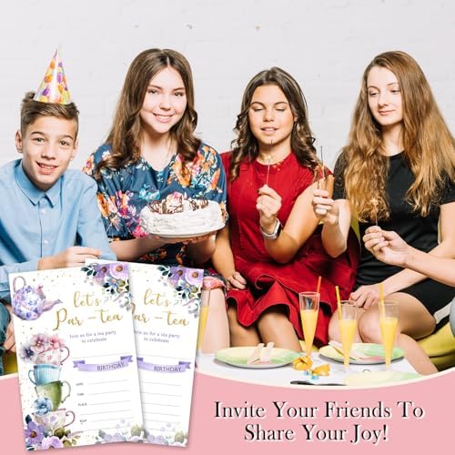 Floral Tea Party Birthday Invites Cards with Envelopes