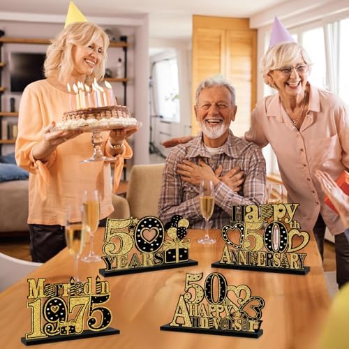 Eiurteao 4 Piece 50th Anniversary Wooden Table Sign Set