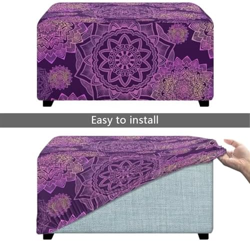 Purple Flower Rectangular Ottoman Slipcover Removable Washable