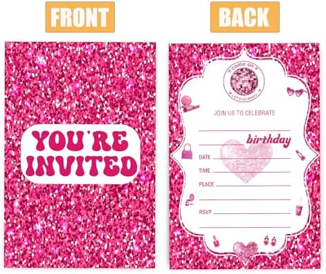 VIVORA Pink Glitter Birthday Invitation Cards 30 Pack