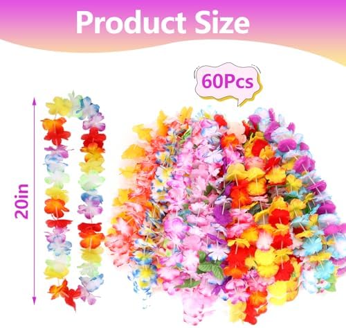 Atonofun 60-Piece Hawaiian Lei Set for Luau Parties