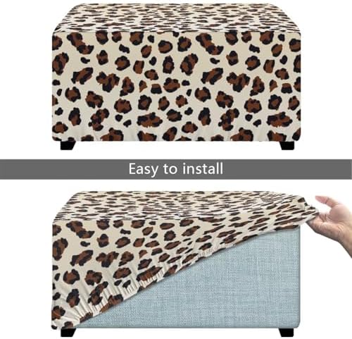 Leopard Print Stretch Ottoman Slipcover with Elastic Bottom
