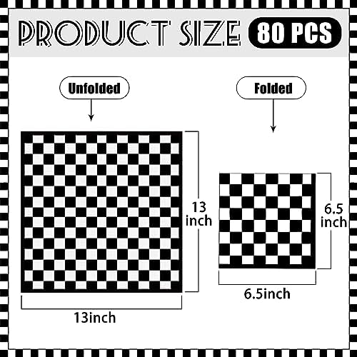 Black and White Checkered Flag Napkins 80Pcs Racing Party Decor