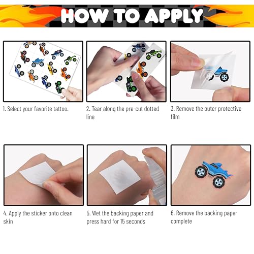 96 PCS Monster Truck Racing Car Temporary Tattoos for Kids