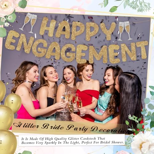 Breling Glitter Happy Engagement Banner 10 Feet Champagne Gold