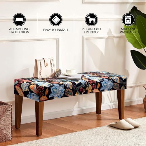 OSVAW Black Floral Bench Cover with Elastic Hem