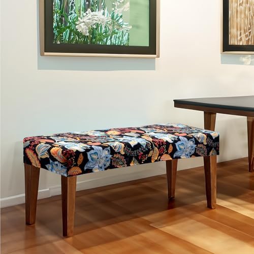 OSVAW Black Floral Bench Cover with Elastic Hem