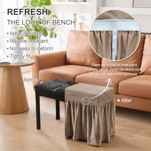NICEEC Spandex Piano Bench Cover with Skirt and Ottoman