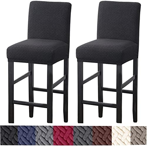 HFCNMY Bar Stool Covers 2 Pack with Backs and Elastic Bands Black