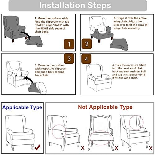 Soft Spandex Wingback Chair Covers 2 Piece Set