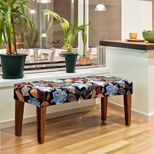 OSVAW Black Floral Bench Cover with Elastic Hem