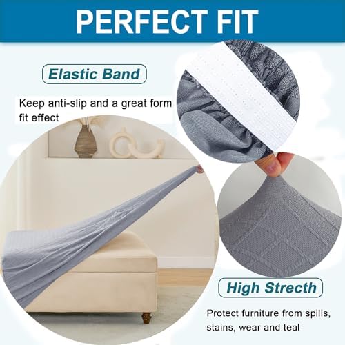 ANWUCHEN Thick Stretch Jacquard Ottoman Cover - Medium Light Gray