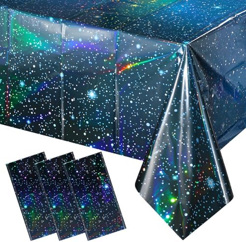 3Pcs Iridescent Blue Galaxy Tablecloths for Starry Night Parties