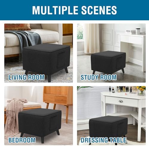 HVERSAILTEX Square Ottoman Slipcover Heather Black