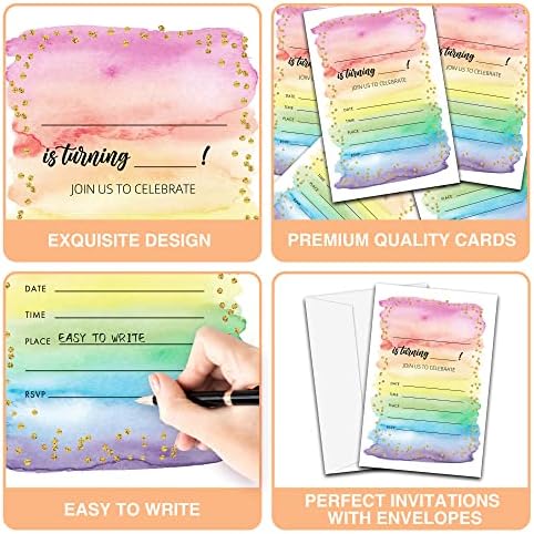 Colorful Rainbow Birthday Invitations Set of 20