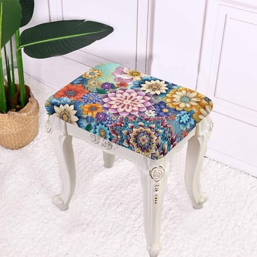 Boho Floral Stool Covers Set of 2 Non-Slip Washable