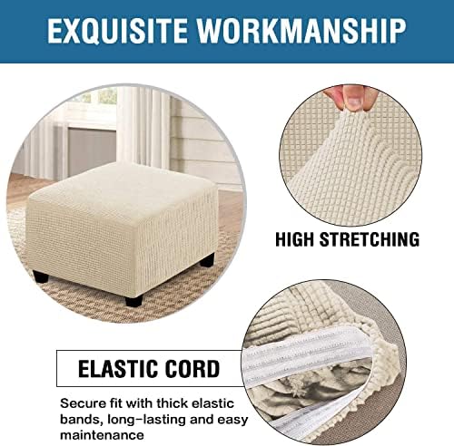 ADPON Square Ottoman Covers Stool Slipcovers Elastic Bottom Stretch High Spandex Jacquard Fabric