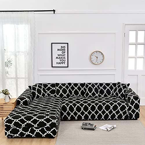 LiveGo L Shape Sofa Cover 2 Piece Stretchy Elastic 3 Seater Chaise Slipcover