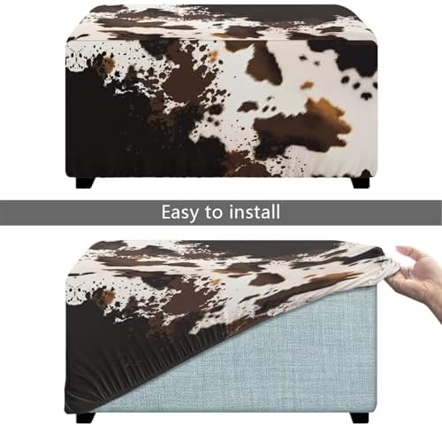 Cowhide Ottoman Slip Cover for Living Room Stool